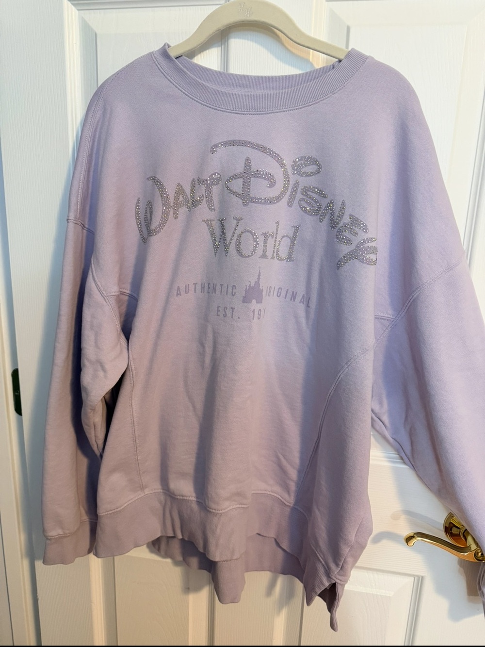 Disney Lavender Crewneck Sweatshirt with Glitter Logo